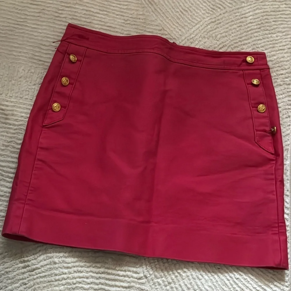 J. Crew red‎ cotton mini skirt nautical post gold tone buttons Sz 6